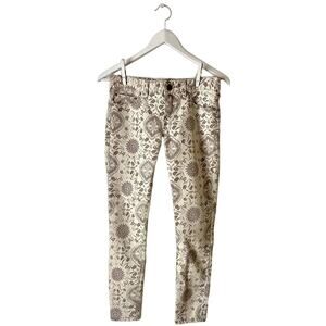Free People Cream And Floral Skinny Jeans Size 25